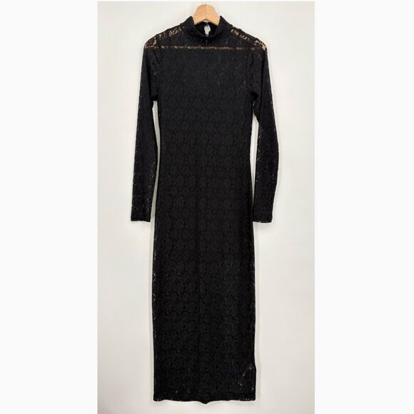 Abercrombie & Fitch Long Sleeve Lace Maxi Dress, Sz Small, Mock Neck Witchy Goth - Picture 3 of 11